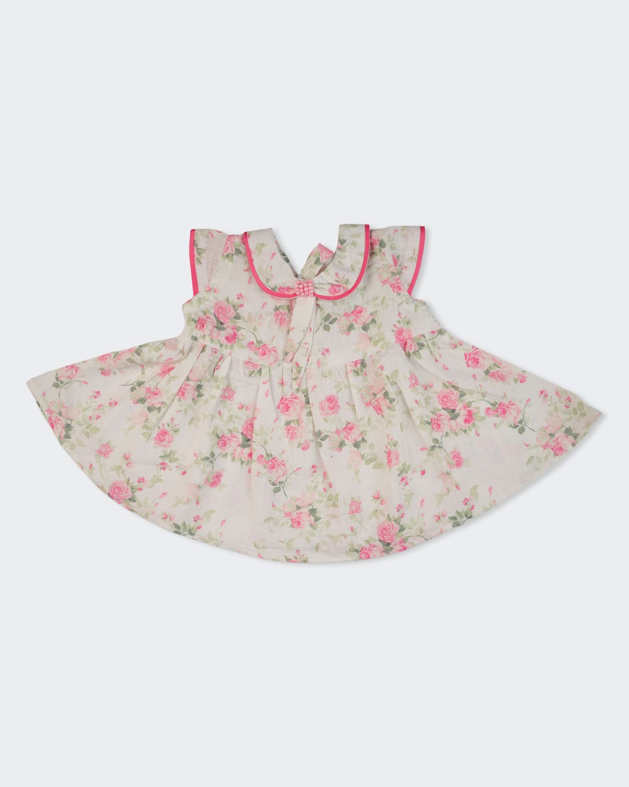 Eminent Newborn Girls Printed Silk Frock
