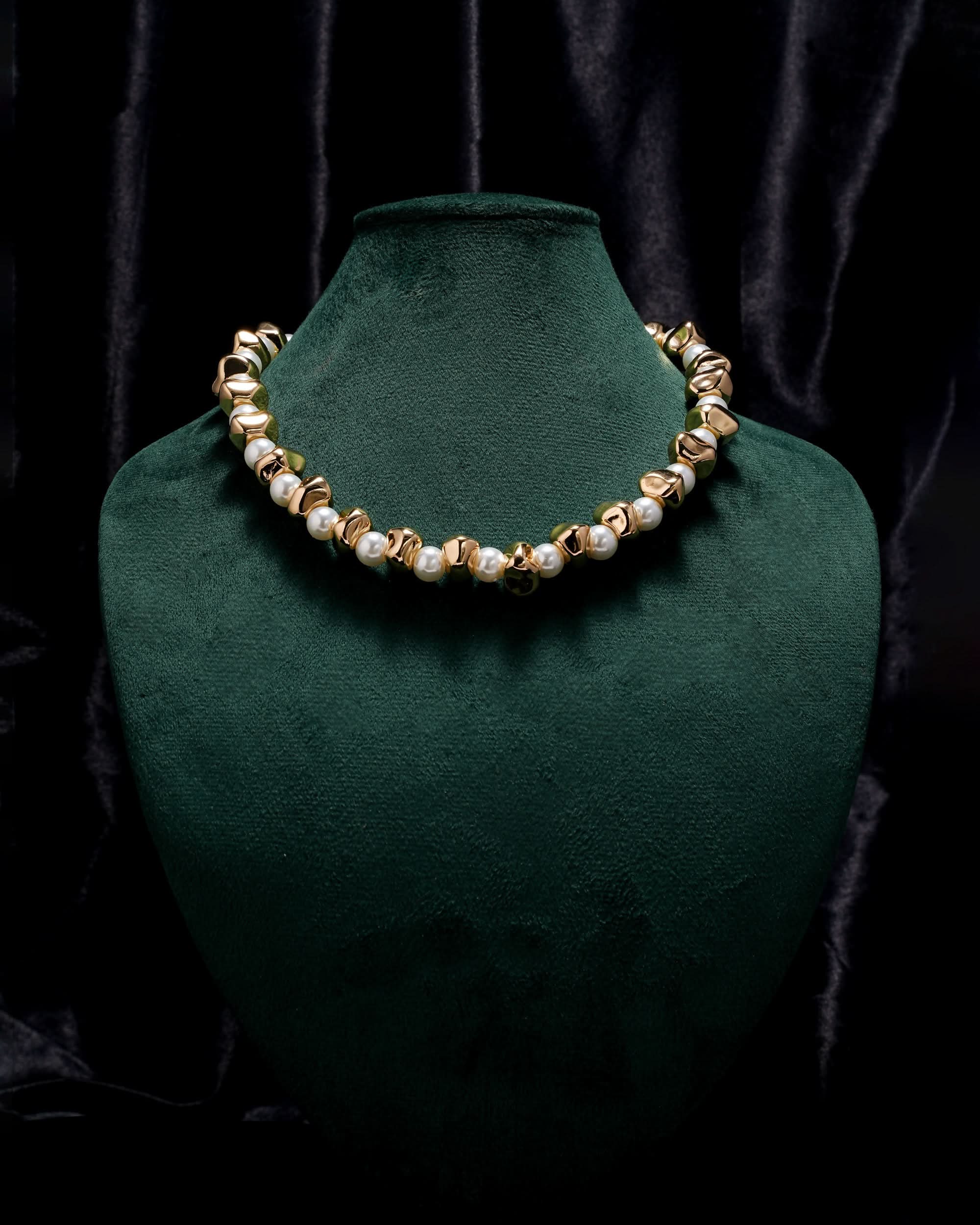 Eminent Golden Pearl Bead Necklace