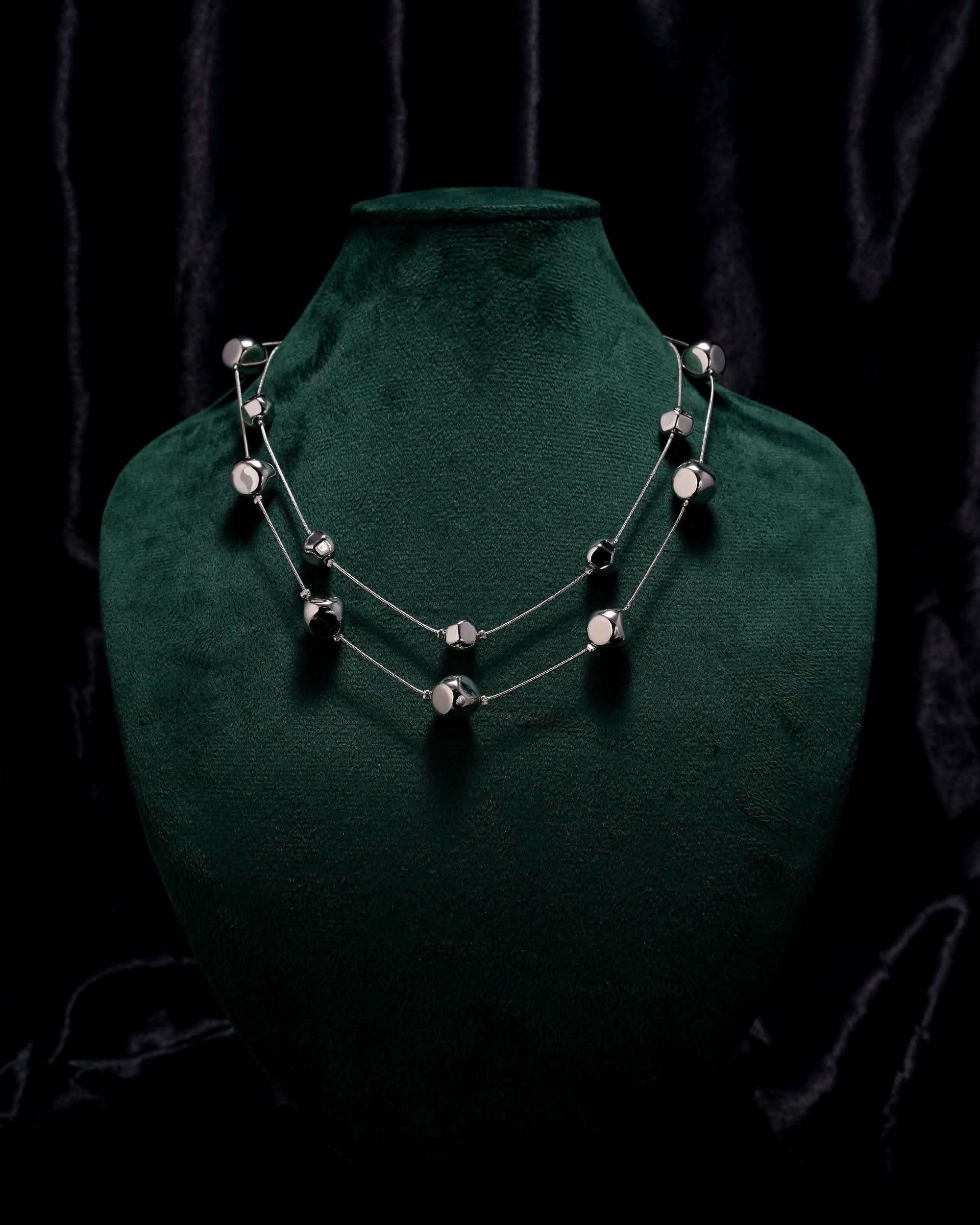 Eminent Silver Prism Layered Necklace