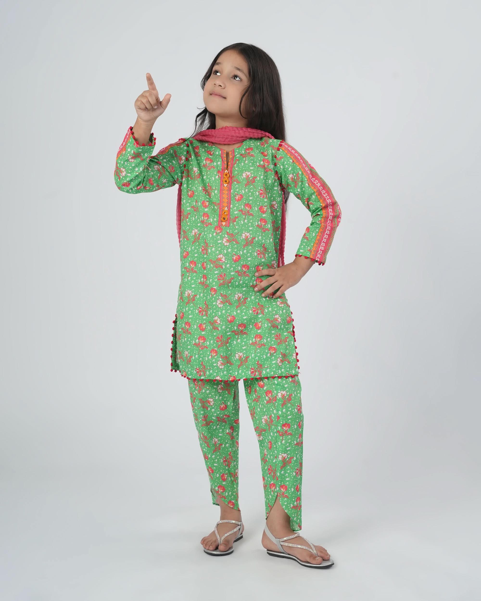 Eminent Girls Printed Shalwar Suit - Green