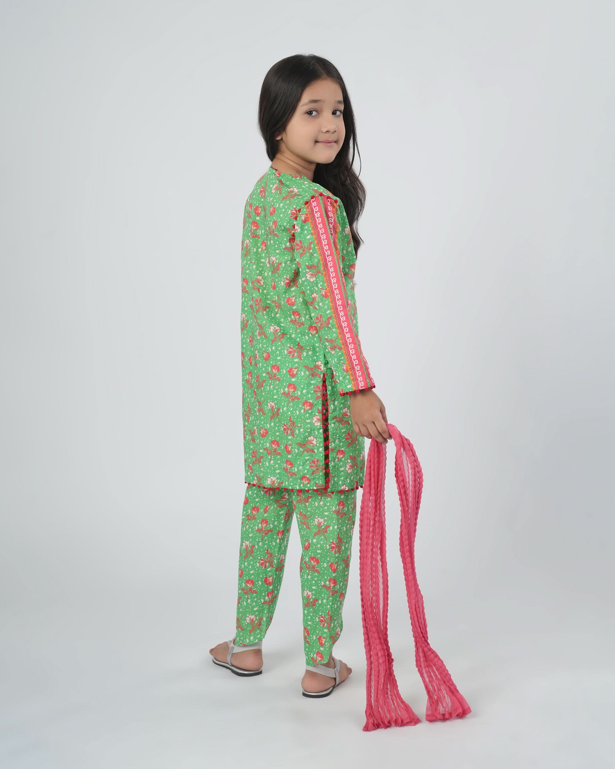 Eminent Girls Printed Shalwar Suit - Green