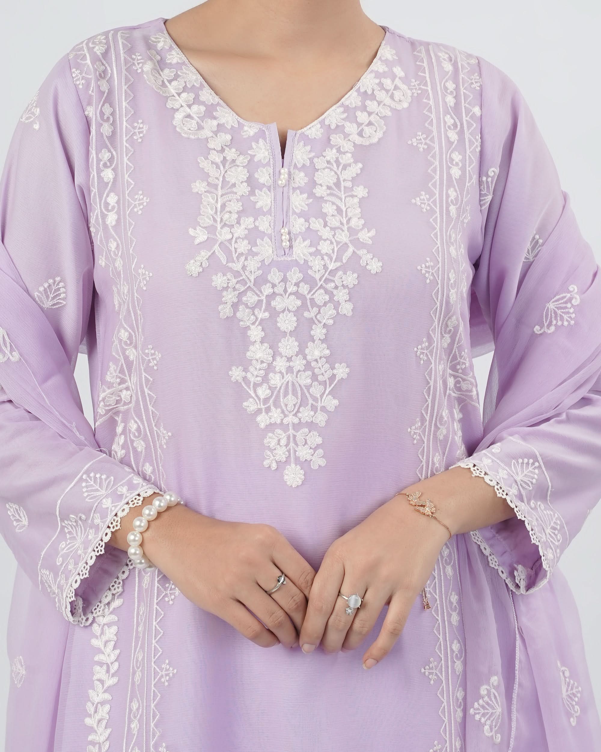 Valuables Women Chiffon Embroidered 3-Piece Suit