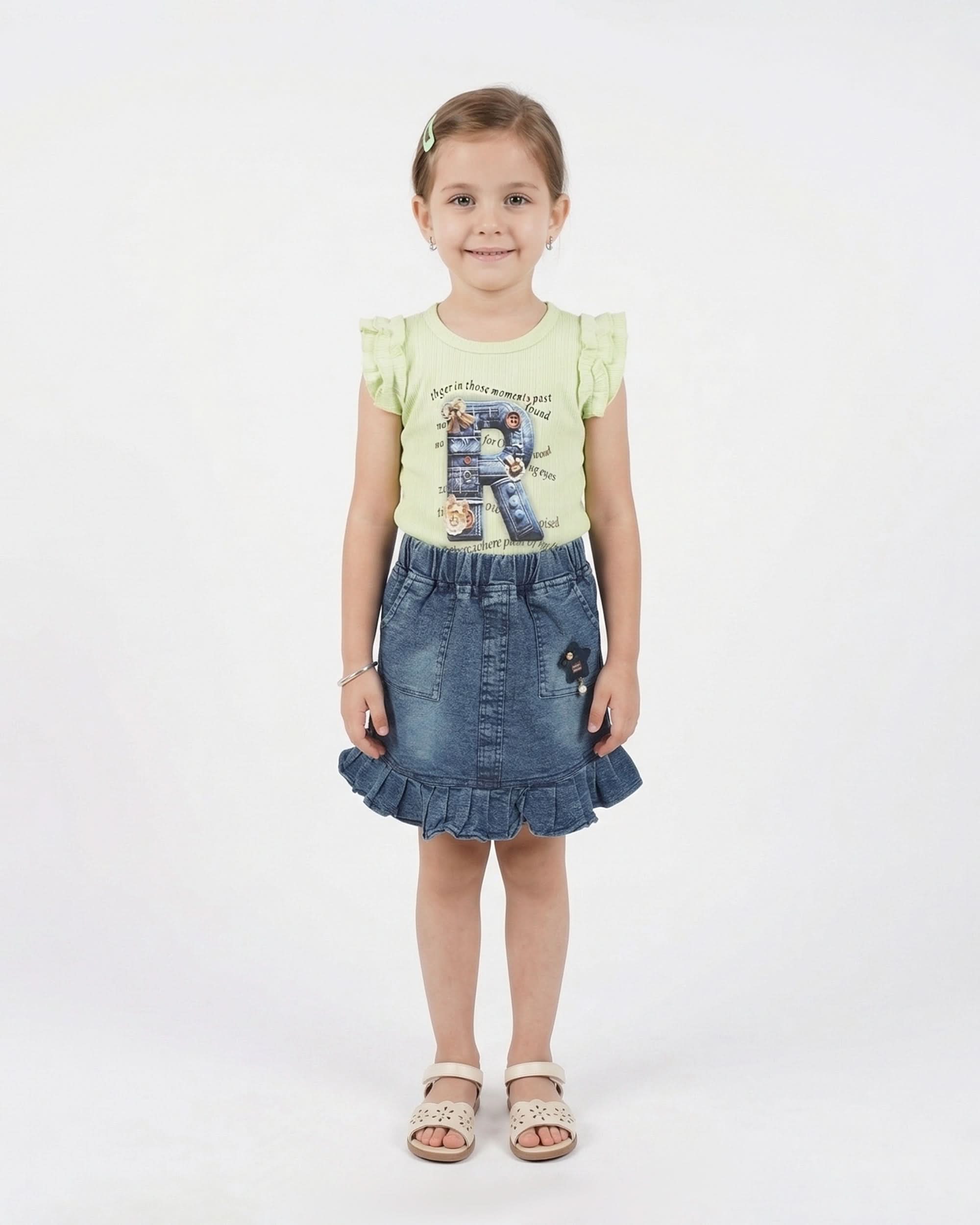 Valuables Girls Half Sleeves Skirt Suit