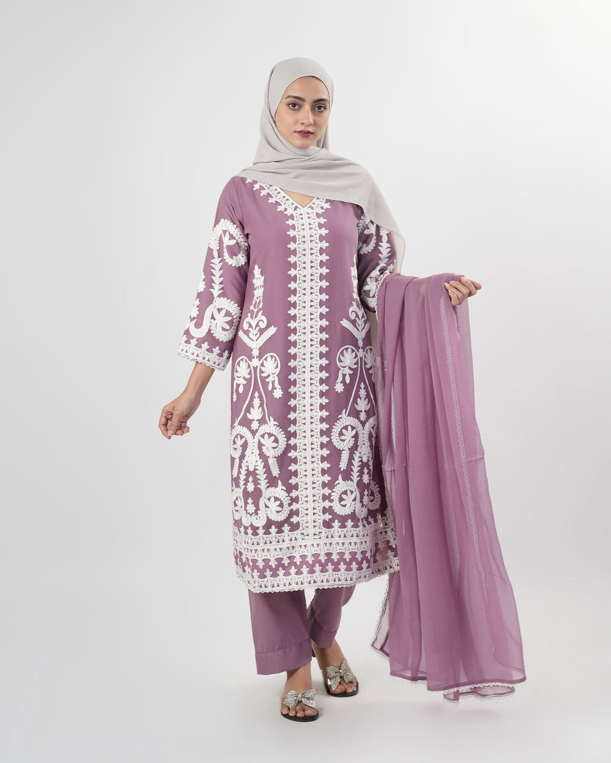 Valuables Women’s Embroidered Chiffon 3Pcs Suit