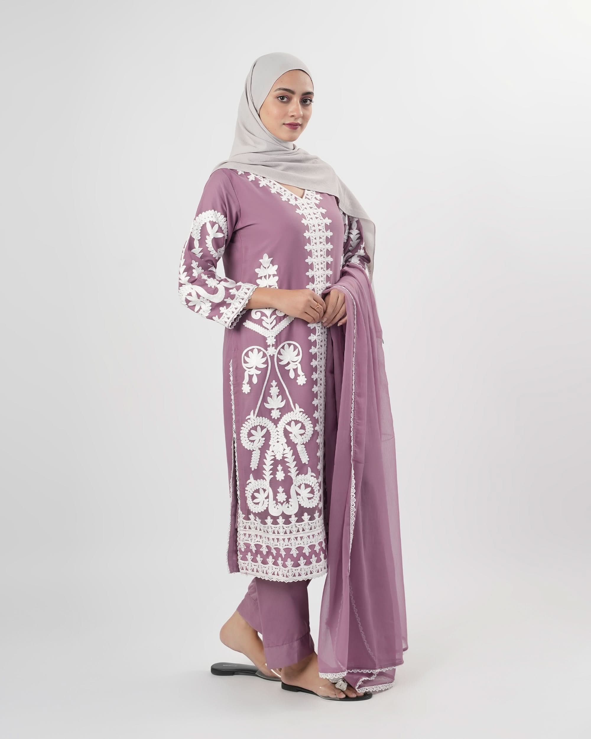 Valuables Women’s Embroidered Chiffon 3Pcs Suit