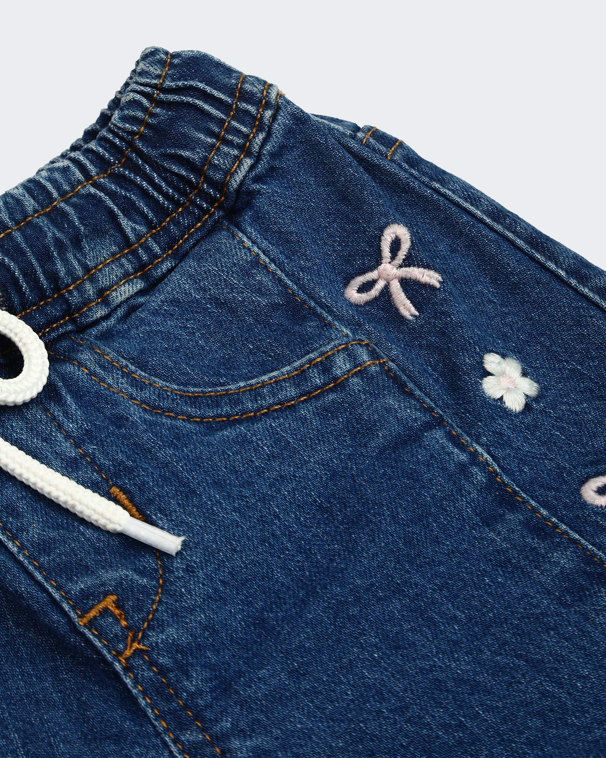 Eminent Newborn Girls Embroidered Denim Pants