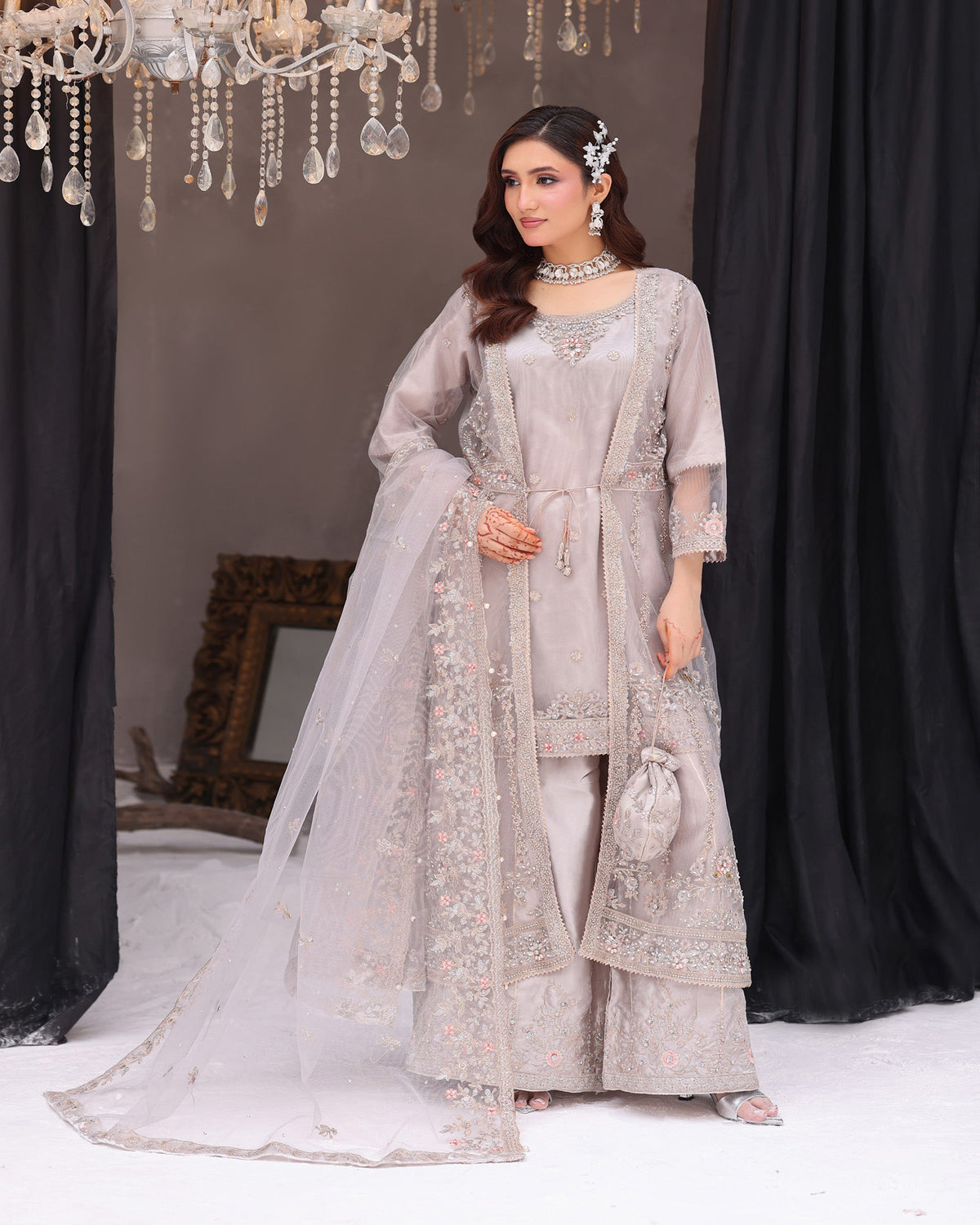 Dr Haris Maxi Front Open Luxury Semi-Stitched Maxi - 2