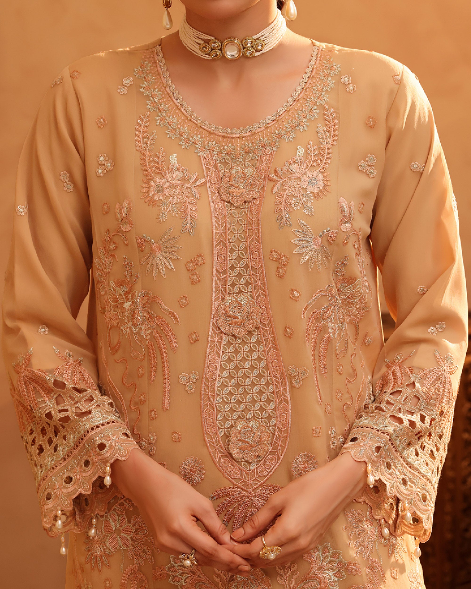 Zarineh Aina Chiffon Luxury Embroidered Suit - 3 Pc