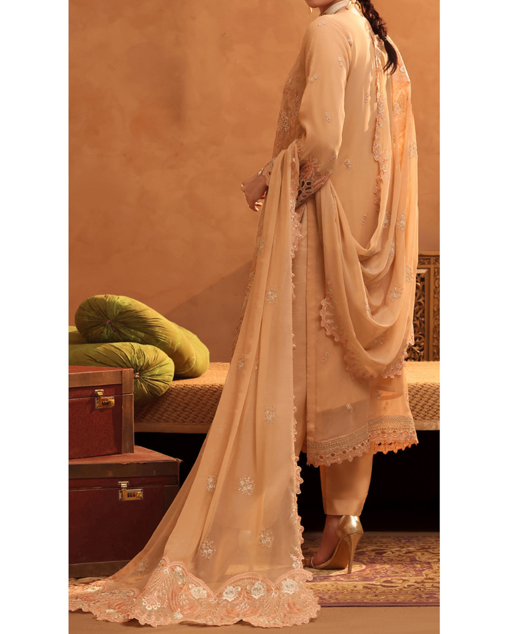 Zarineh Aina Chiffon Luxury Embroidered Suit - 3 Pc