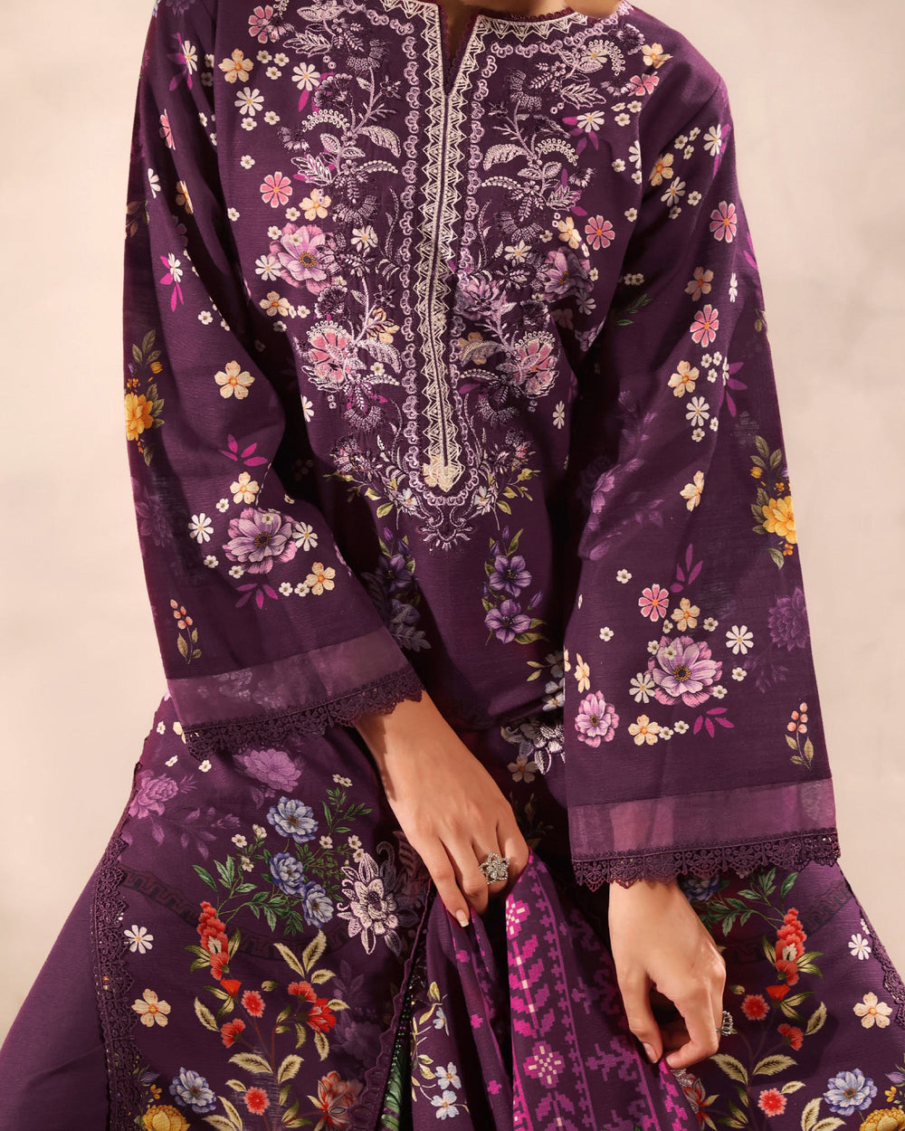 Zarineh Winter Muse Khaddar Printed Embroidered Suit - 3 Pc