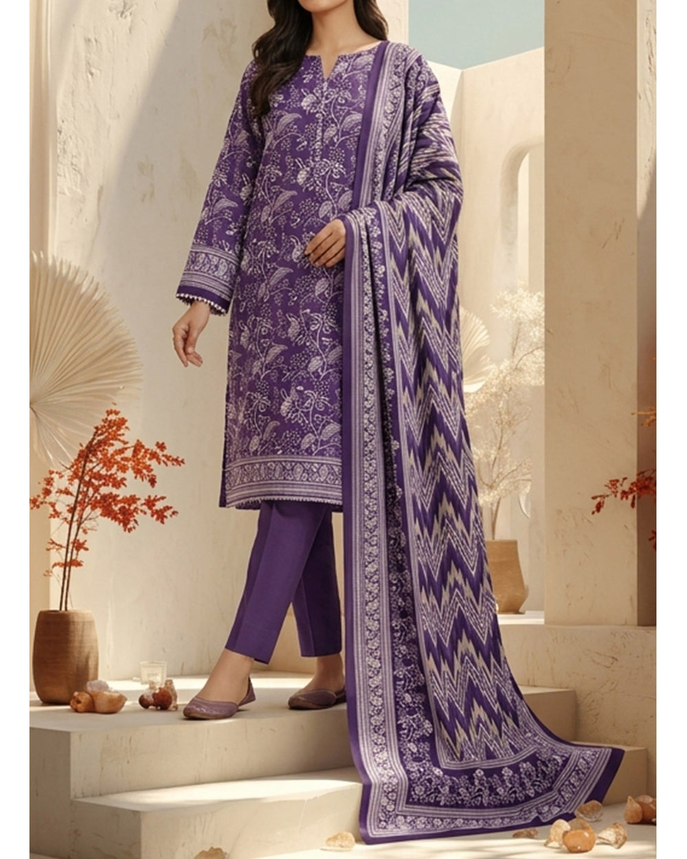 Malhar Printed Karandi Suit - 3 Pc by VS Textile