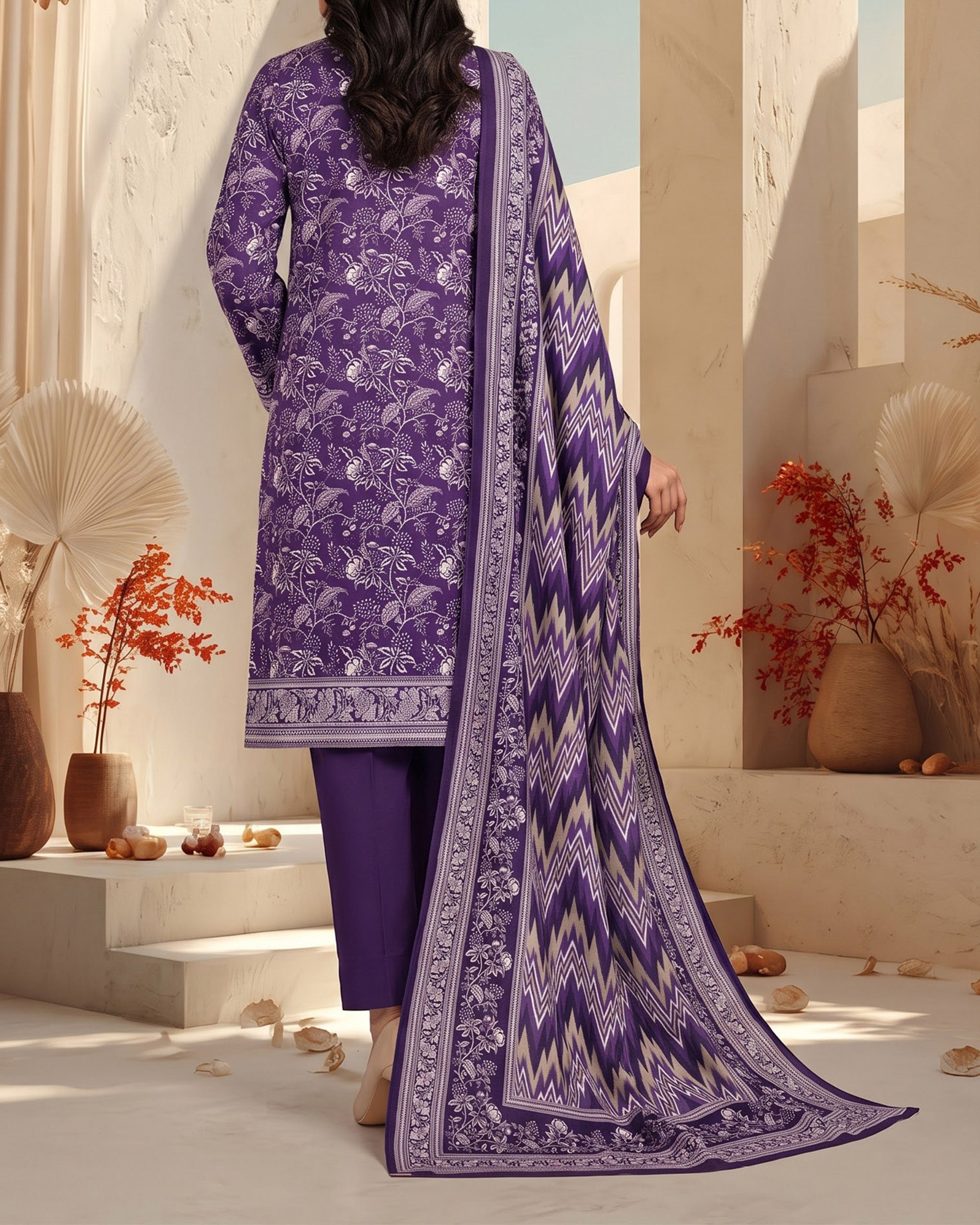 Malhar Printed Karandi Suit - 3 Pc by VS Textile