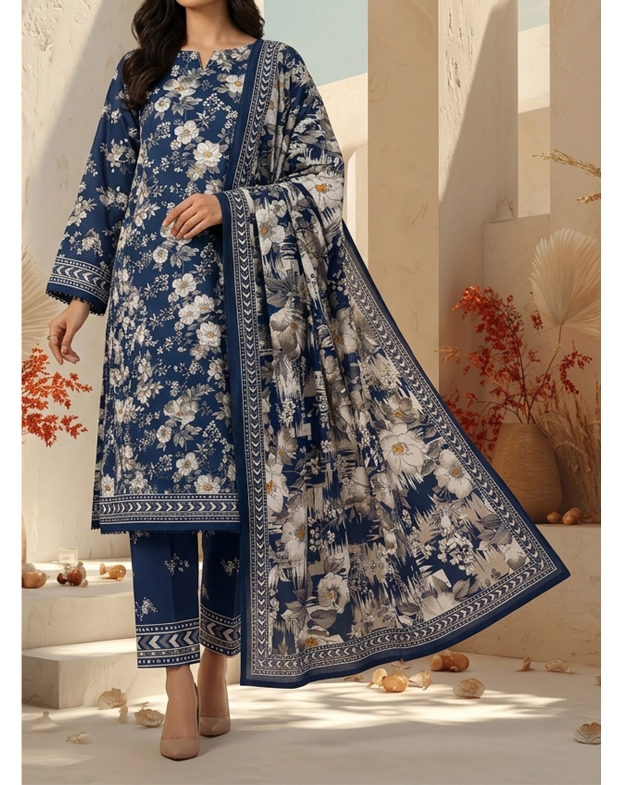 Malhar Printed Karandi Suit - 3 Pc by VS Textile