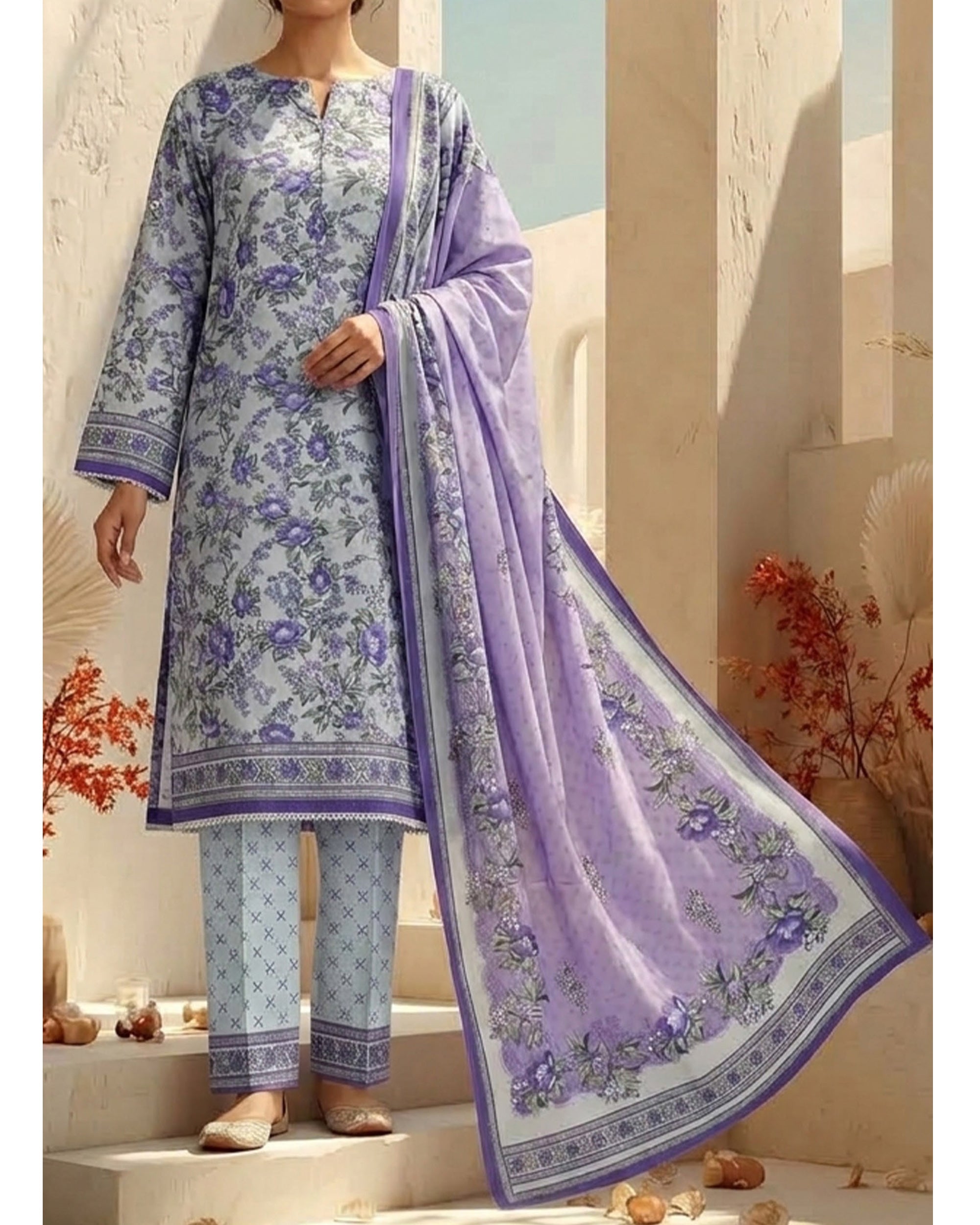 Malhar Printed Karandi Suit - 3 Pc by VS Textile