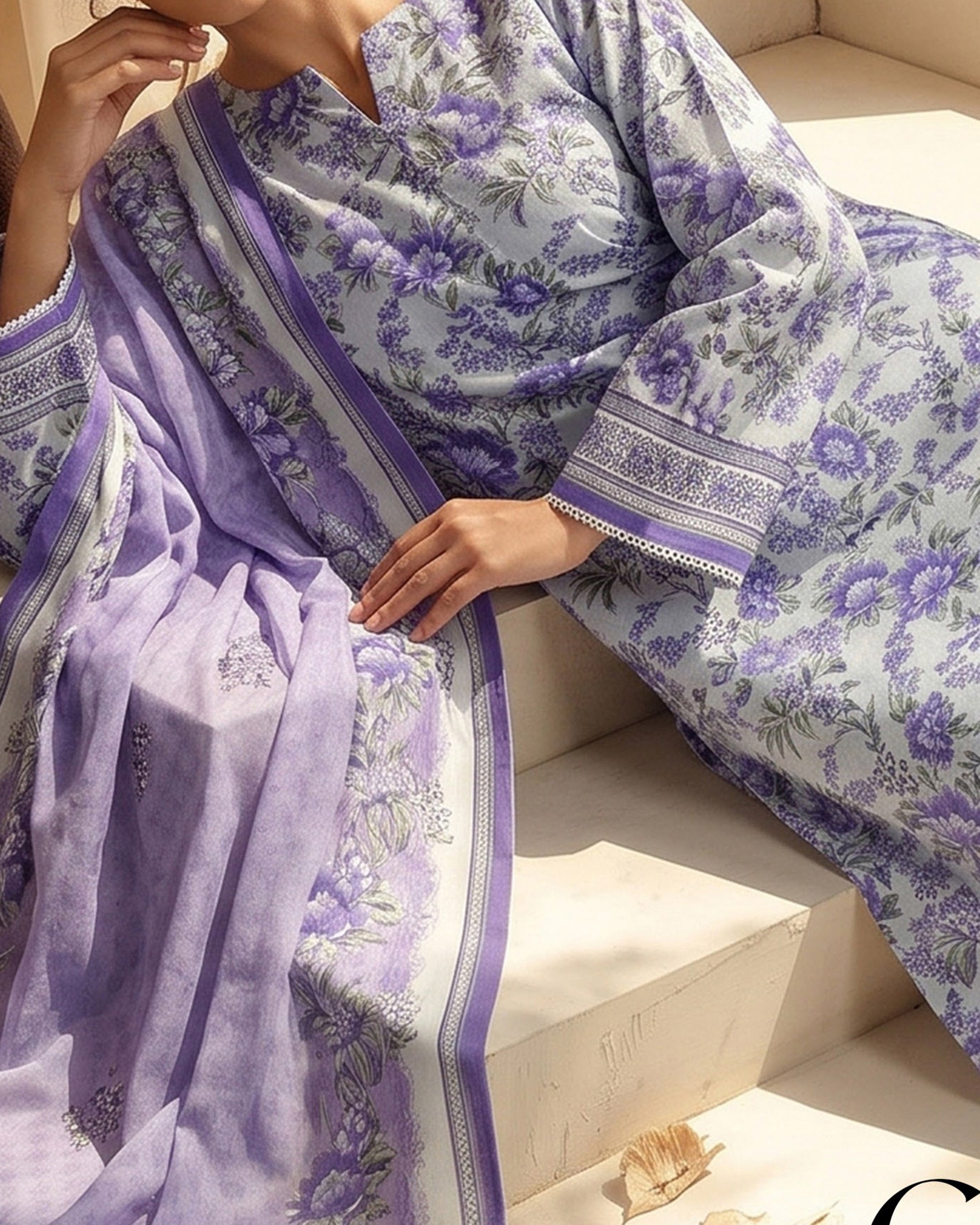 Malhar Printed Karandi Suit - 3 Pc by VS Textile