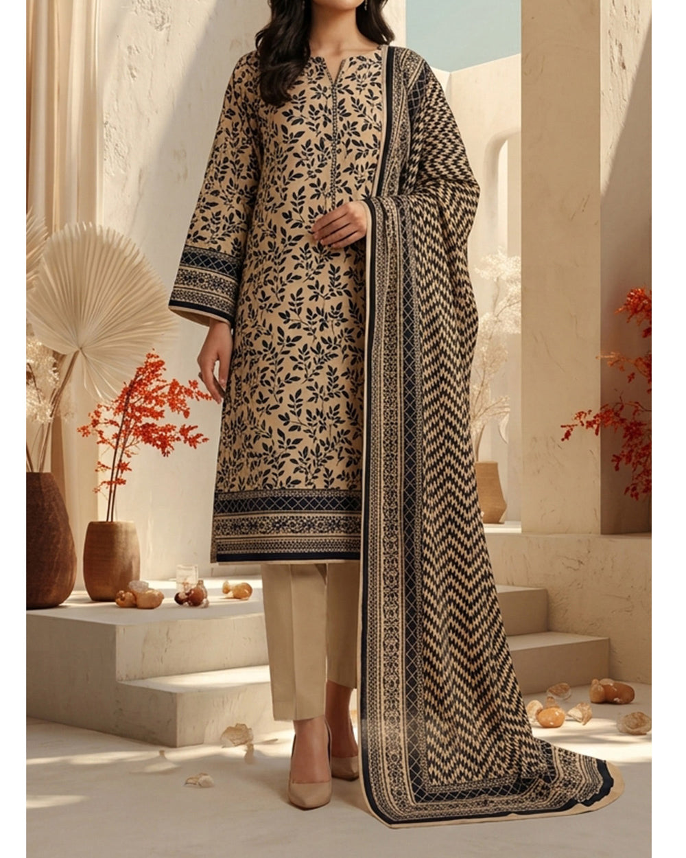 Malhar Printed Karandi Suit - 3 Pc by VS Textile