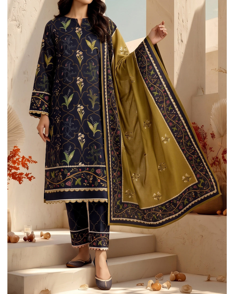 Malhar Printed Karandi Suit - 3 Pc by VS Textile