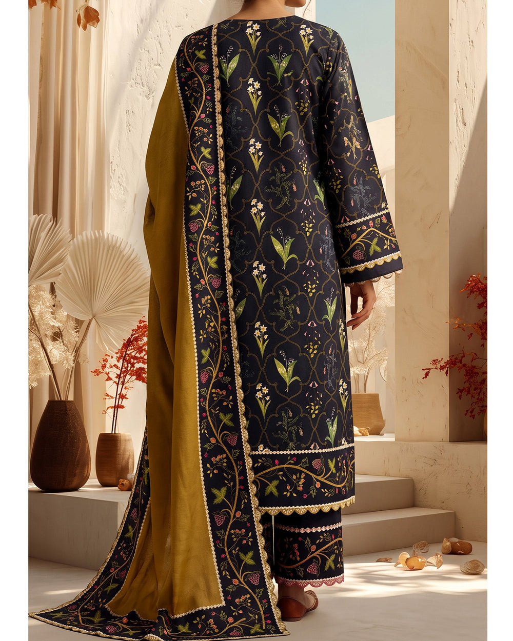 Malhar Printed Karandi Suit - 3 Pc by VS Textile