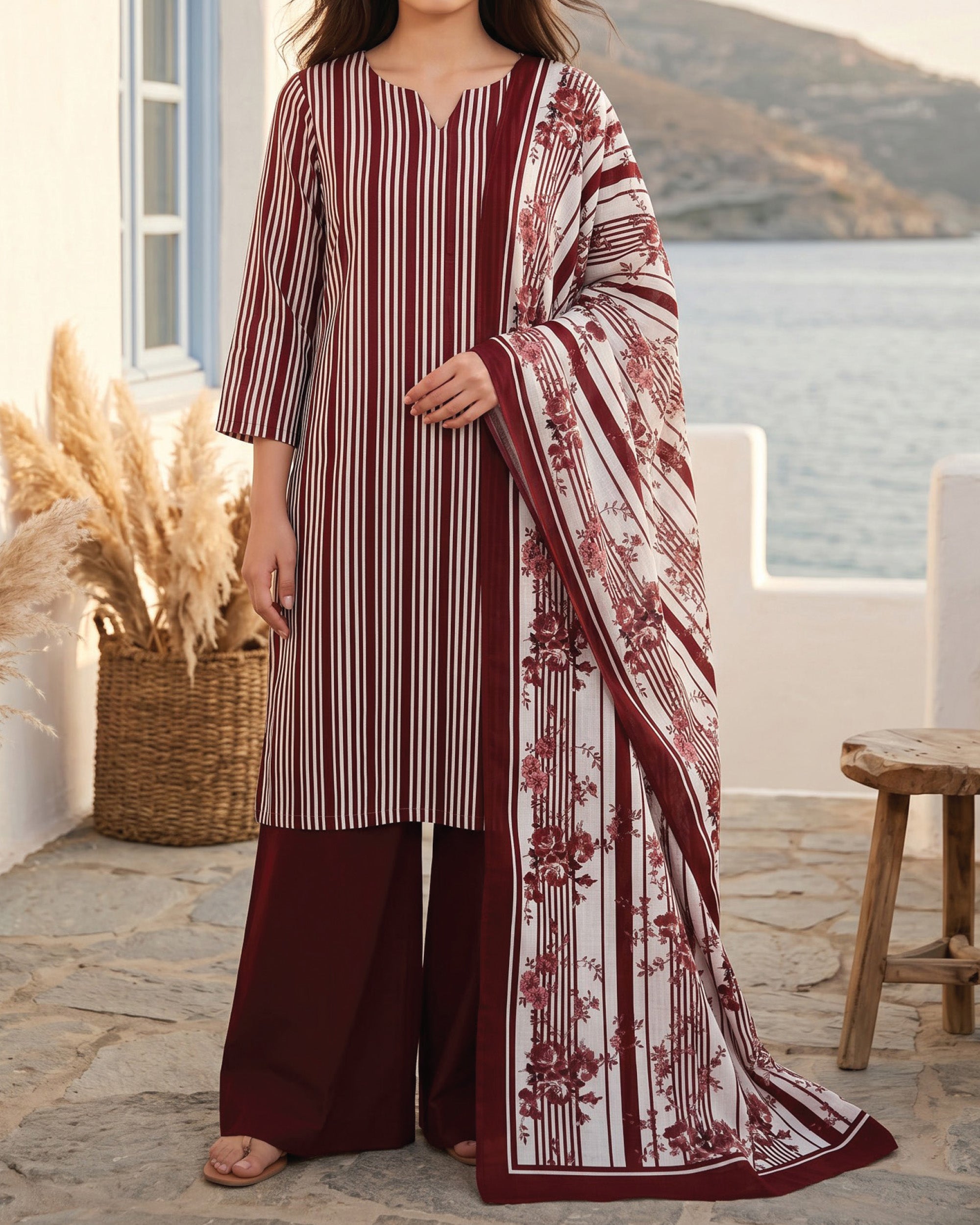 Salina Cambric Mid Summer Digital Printed Suit - 3 Pc